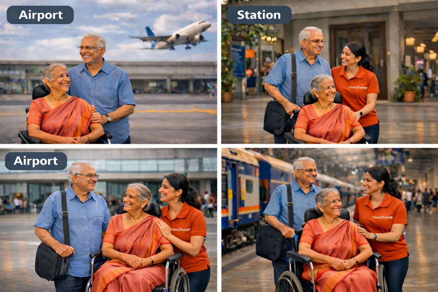 Care companion assisting a parent during train/flight interchange